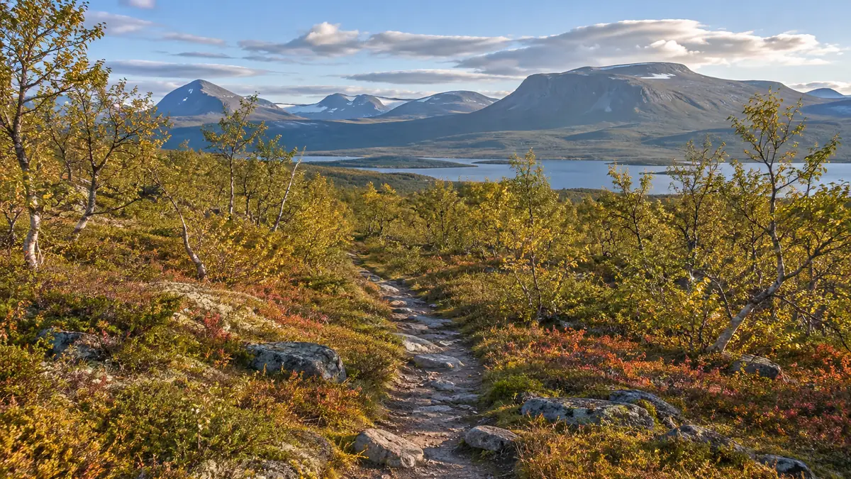 Sentier de randonnée dans les montagnes près d’Abisko en Laponie suédoise