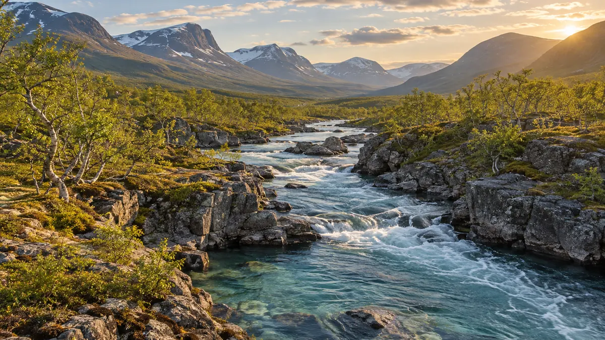 Parc national d'Abisko traversé par la rivière Abiskojåkka en Suède