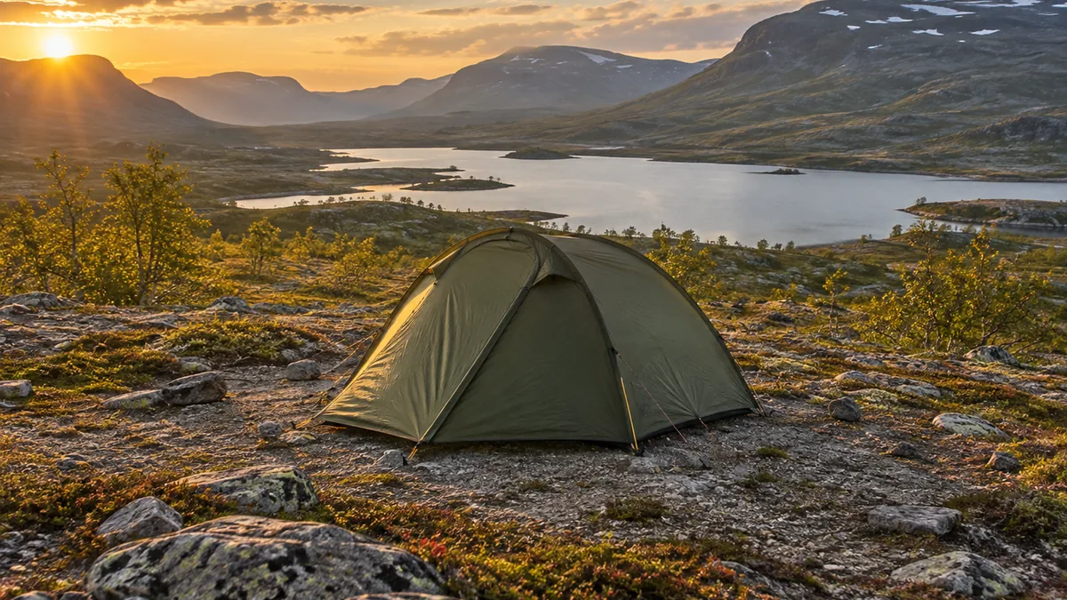 Bivouac sous tente dans les montagnes de Laponie suédoise