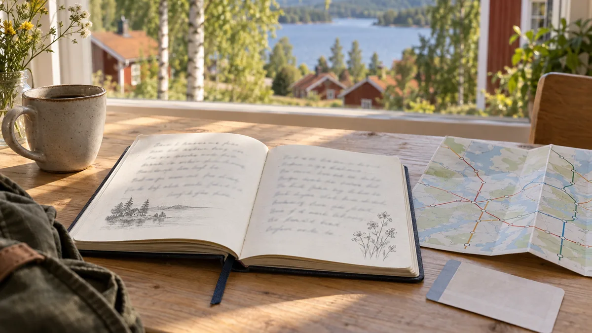 Carnet de voyage présentant des expressions utiles en suédois