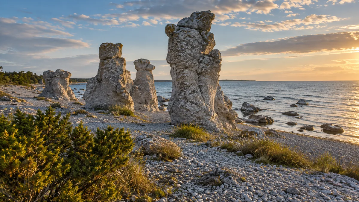 Raukar calcaires sur le littoral de Fårö à Gotland