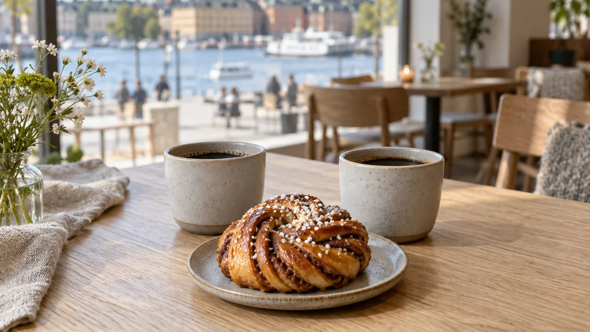 Pause fika en Suède avec du café et une brioche à la cannelle