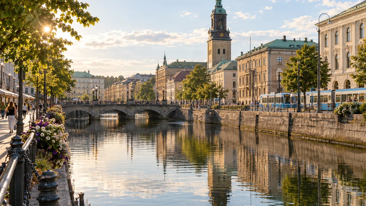 Vue de Goteborg en Suède avec le canal et les façades du centre-ville
