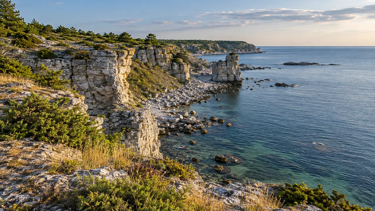 Côte calcaire et mer Baltique sur l’île de Gotland en Suède