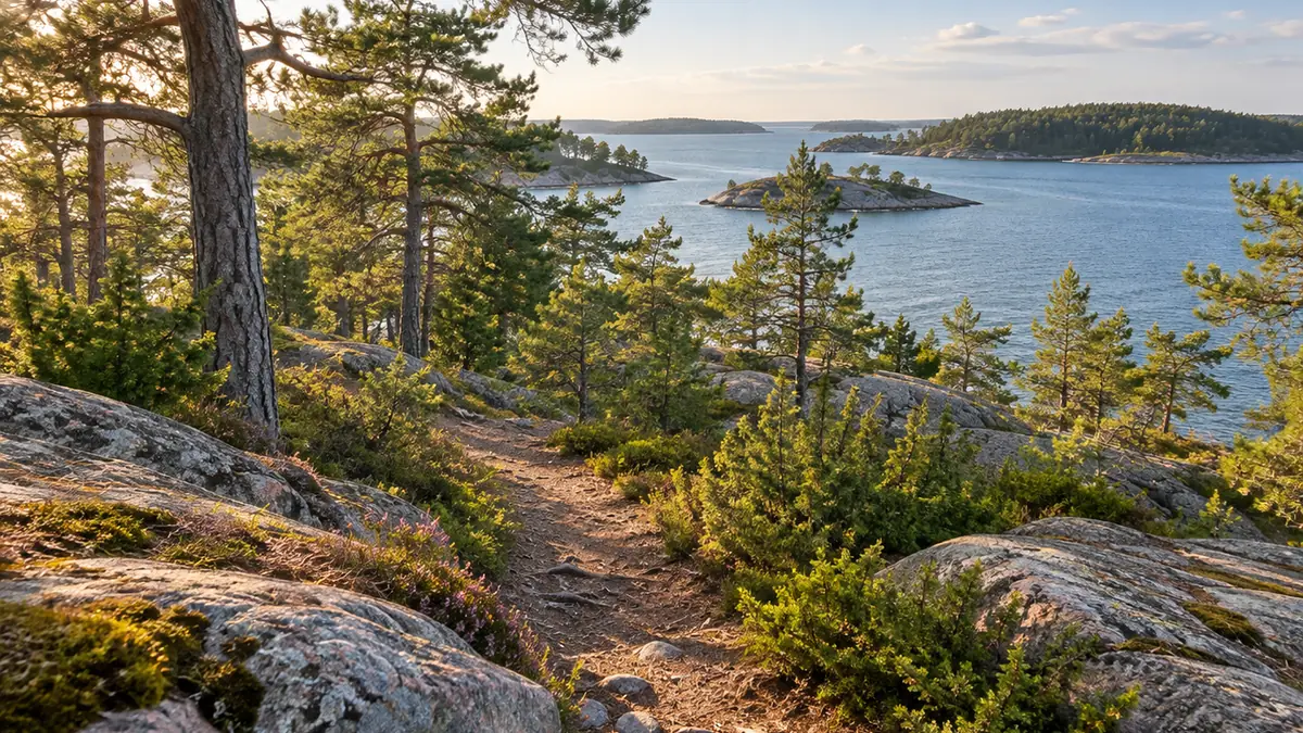 Sentier côtier et rochers sur l’île de Grinda dans l’archipel de Stockholm