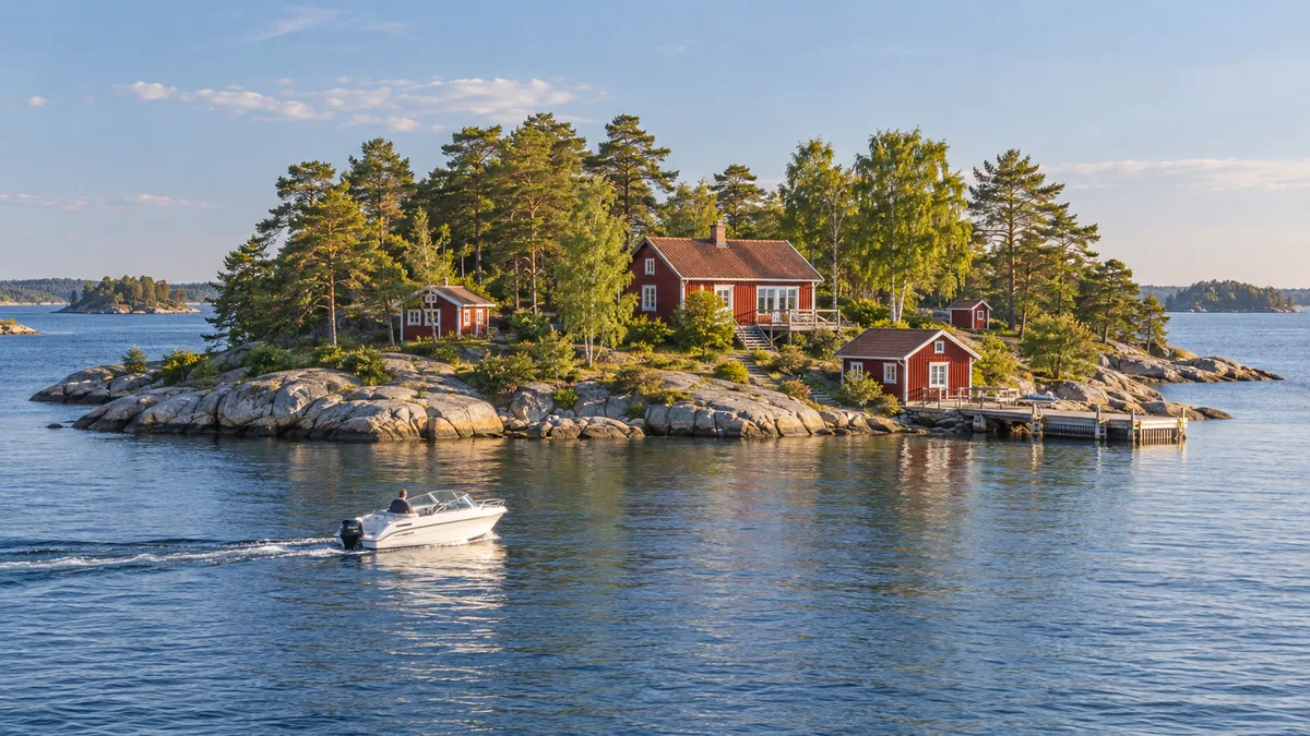 Îles boisées et maisons au bord de l’eau dans l’archipel de Stockholm