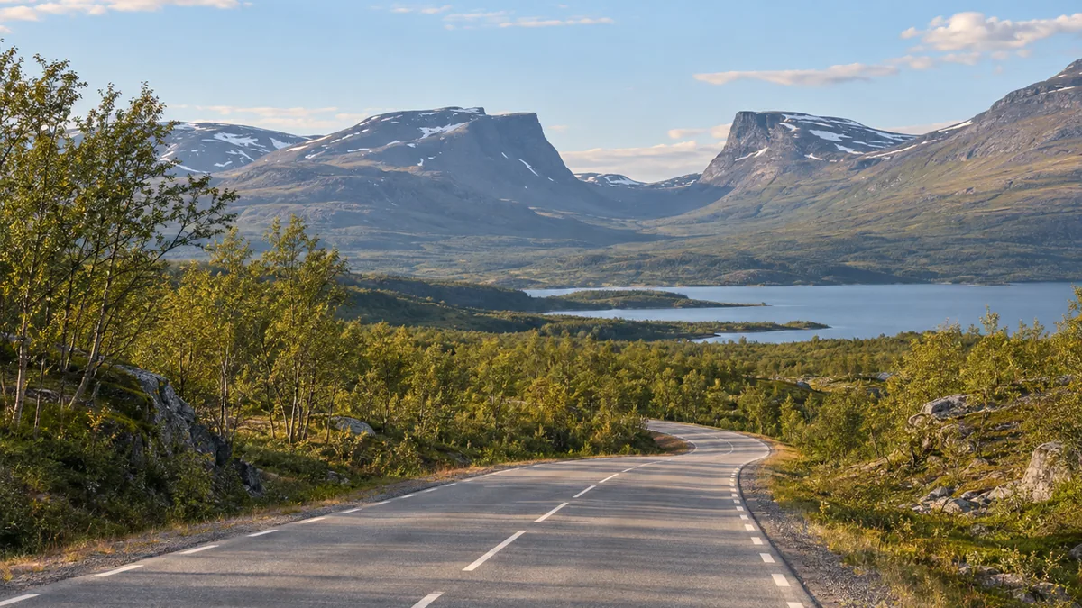 Route traversant les montagnes près d’Abisko en Laponie suédoise