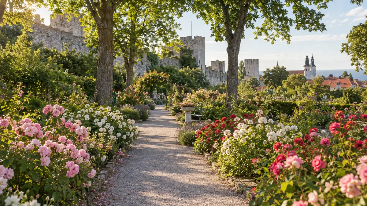 Allée fleurie du jardin botanique DBW près des remparts de Visby