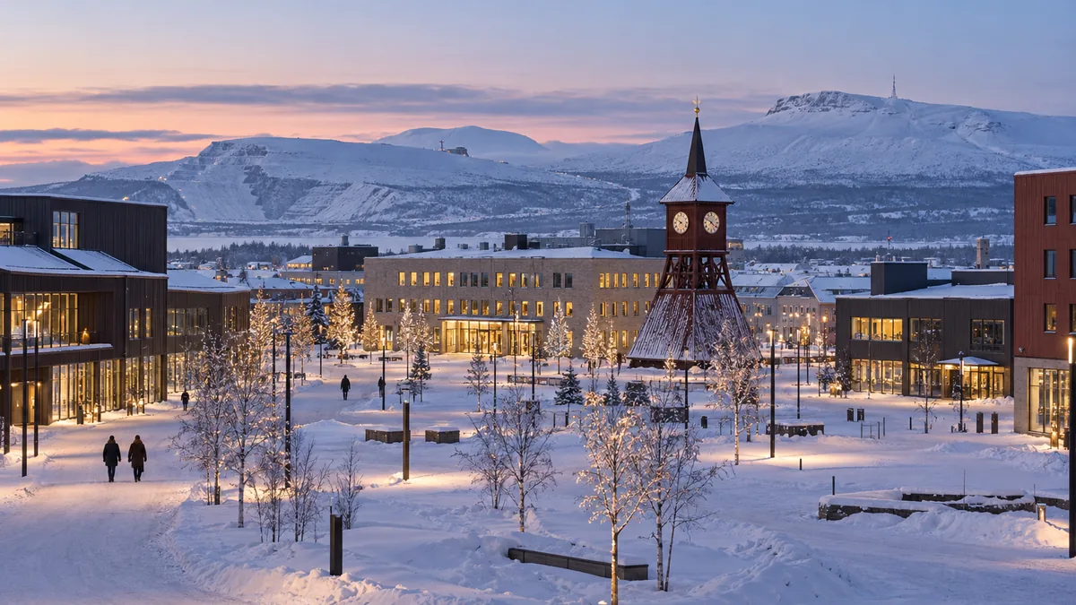 Kiruna en Laponie suédoise entourée de neige et de montagnes