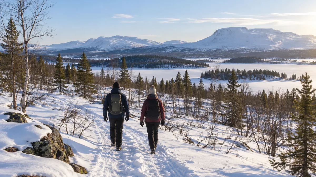 Neige de printemps sous une longue lumière du jour près de Kiruna