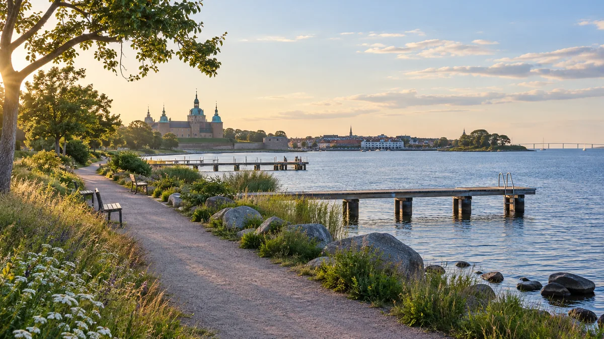 Promenade sur le littoral de Kalmar face au détroit