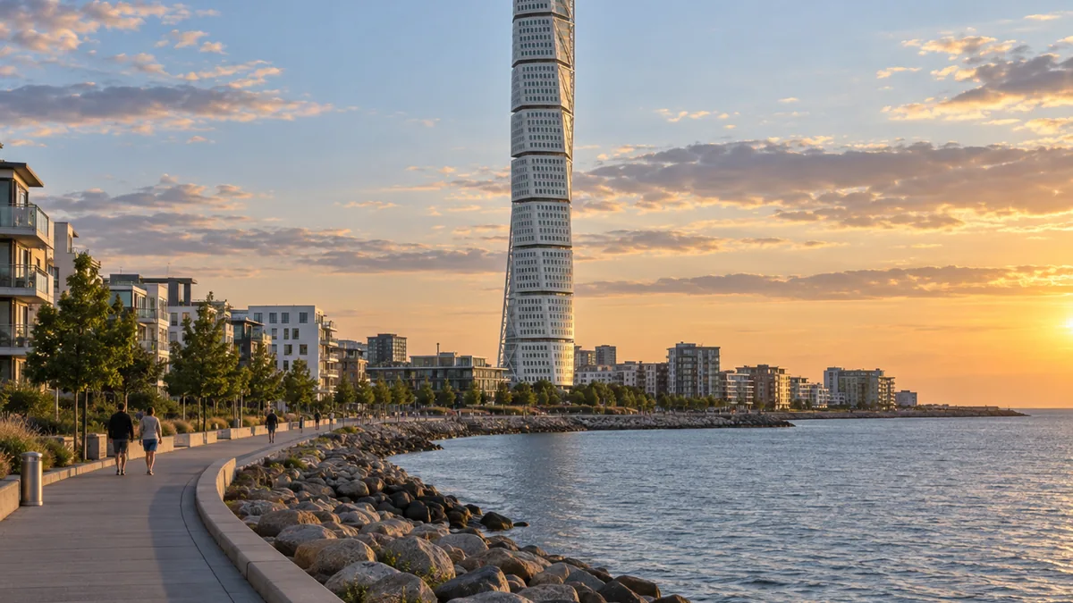 Turning Torso et promenade littorale de Malmö au bord de l’Öresund