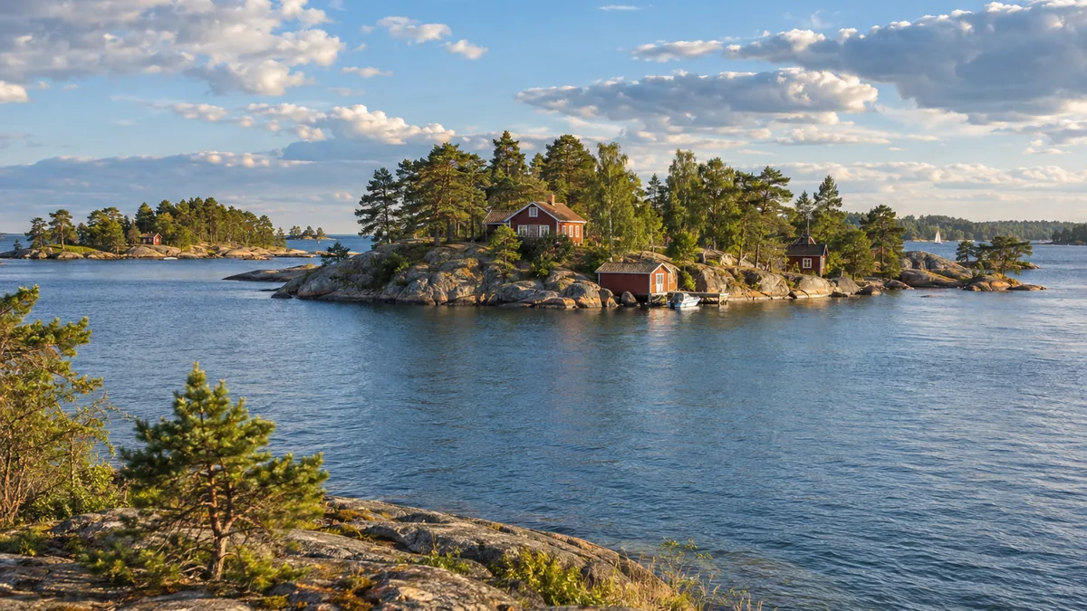 Météo en Suède avec un ciel d'été sur l'archipel de Stockholm