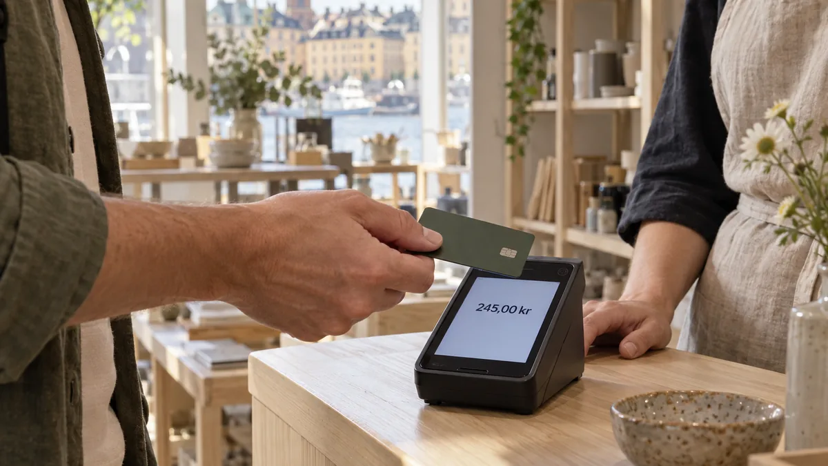 Paiement par carte d’un achat affiché en couronnes suédoises