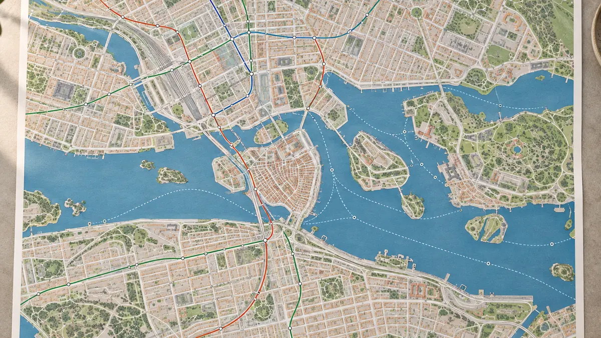 Plan des quartiers centraux de Stockholm autour de Gamla Stan