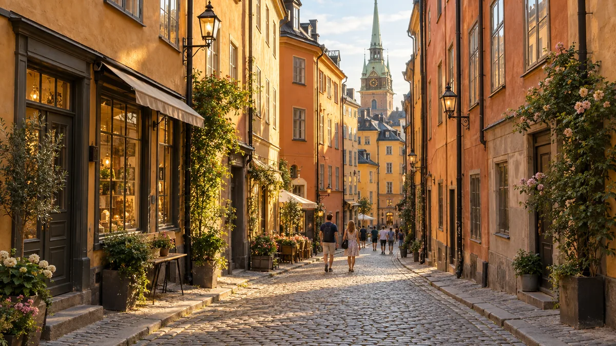 Ruelles pavées et façades colorées de Gamla Stan à Stockholm