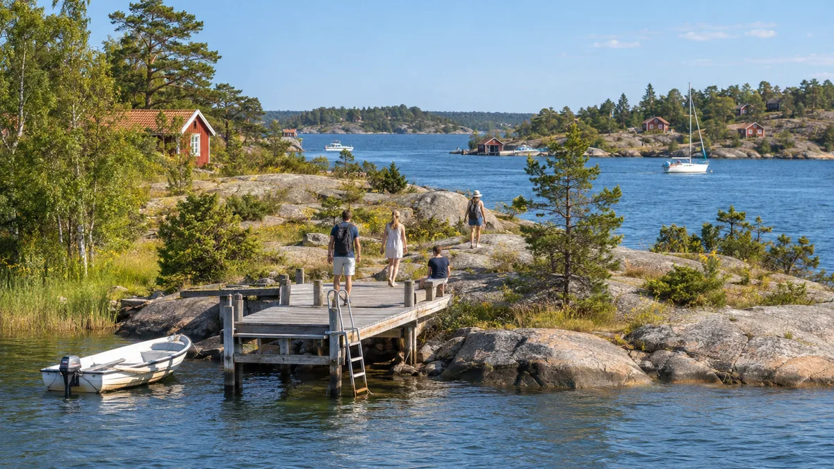 Voyageurs dans l’archipel de Stockholm pendant une journée claire en été