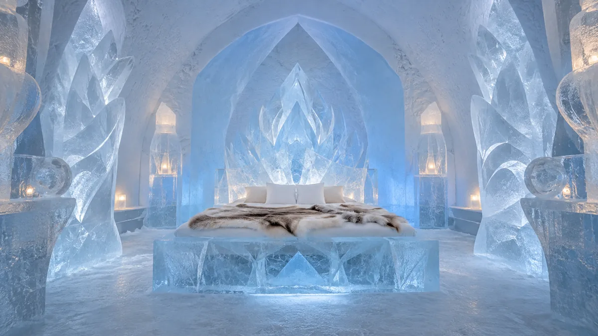 Suite artistique sculptée dans la glace à l’Icehotel de Jukkasjärvi