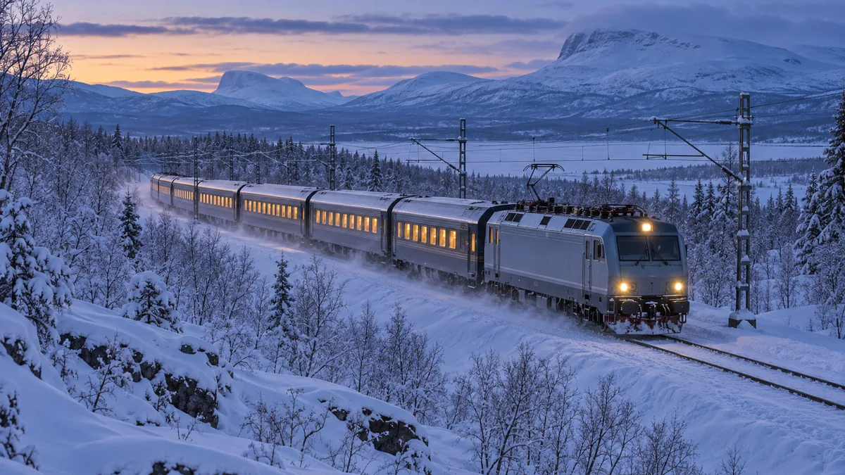 Train de nuit de Stockholm à Kiruna dans un paysage enneigé de Laponie suédoise