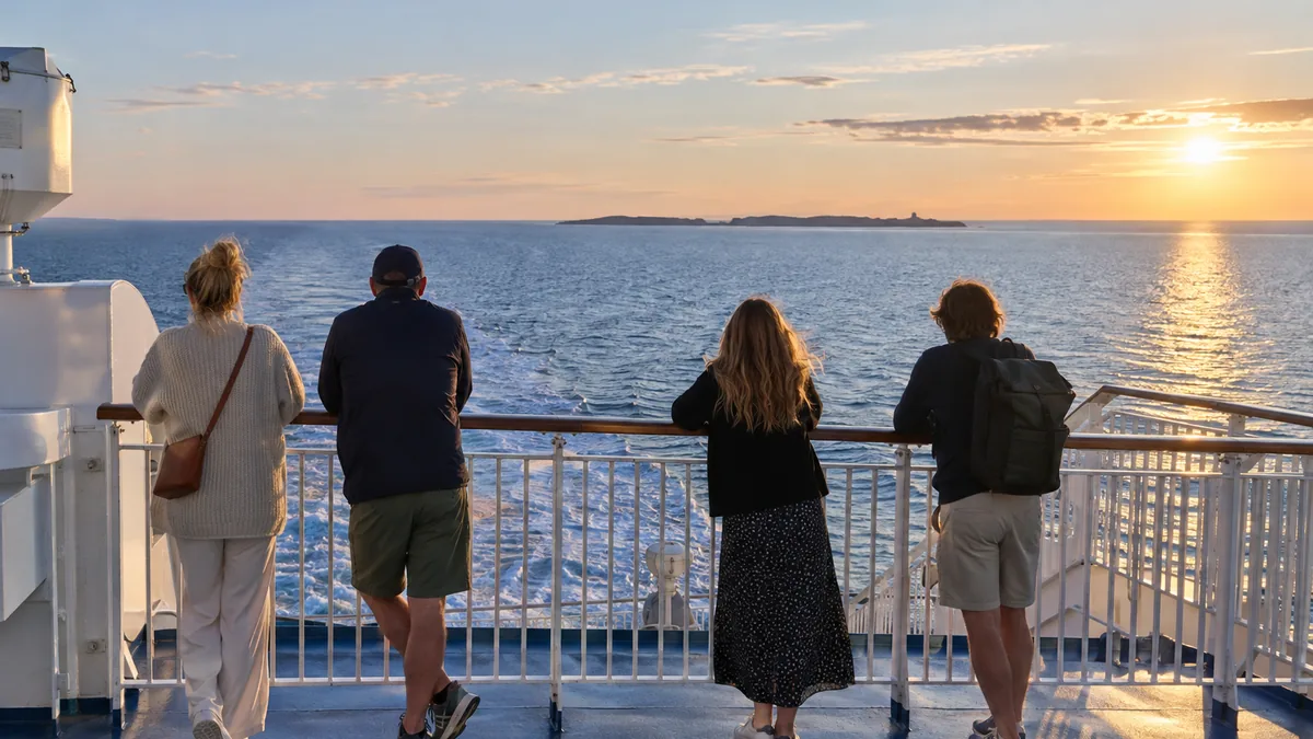Voyageurs sur le pont d’un bateau pendant la traversée vers Gotland