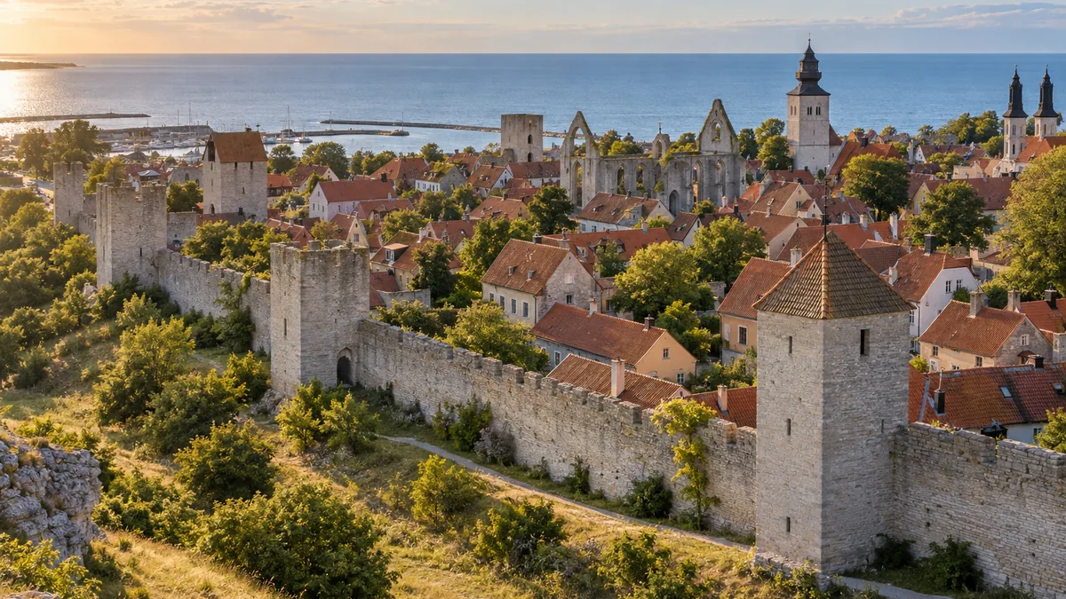 Remparts et toits de la cité médiévale de Visby à Gotland