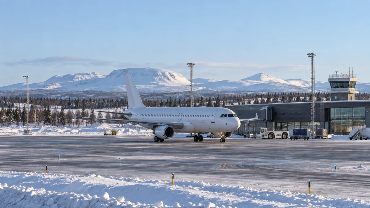 Aéroport de Kiruna enneigé pour un voyage en avion dans le nord de la Suède